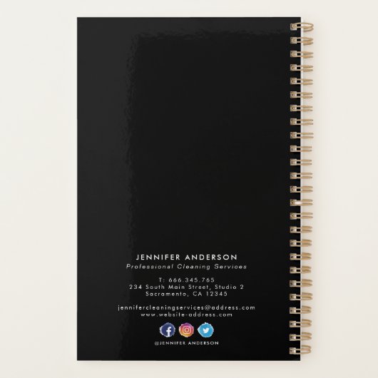 Moderne Gold & Black Cleaning Services Benoeming Planner (Achterkant)