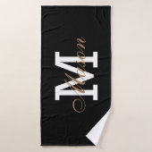 Moderne Gold Black Elegant Monogram op maat Badhanddoek (Badhanddoek)