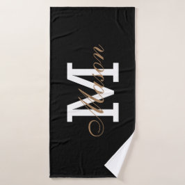 Moderne Gold Black Elegant Monogram op maat Badhanddoek
