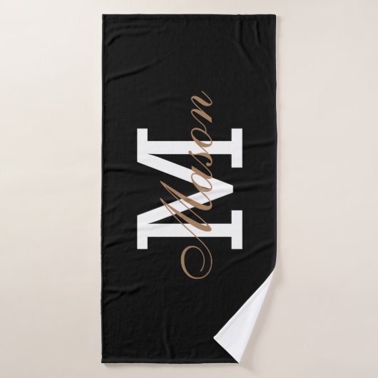 Moderne Gold Black Elegant Monogram op maat Badhanddoek (Badhanddoek)