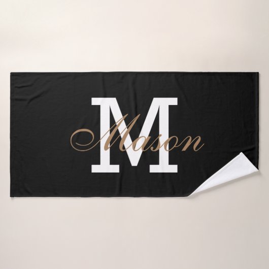 Moderne Gold Black Elegant Monogram op maat Badhanddoek (Badhanddoek)