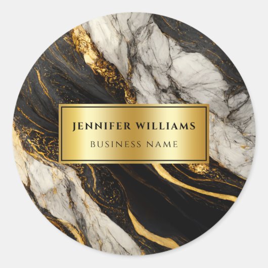 Moderne Gold Black en White Marble QR Code Ronde Sticker (Voorkant)