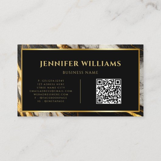 Moderne Gold Black en White Marble QR Code Visitekaartje (Achterkant)