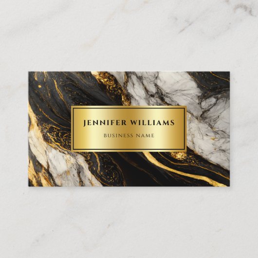 Moderne Gold Black en White Marble QR Code Visitekaartje (Voorkant)