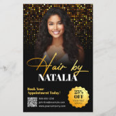 Moderne Gold Black Sparkle Photo Hair Salon Servic Flyer (Voorkant)