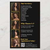 Moderne Gold Black Sparkle Photo Hair Salon Servic Flyer (Achterkant)