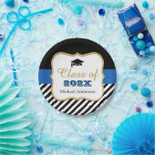 Moderne Gold Black Stripes Afstudeerder Afstuderen Papieren Bordje (Feest)