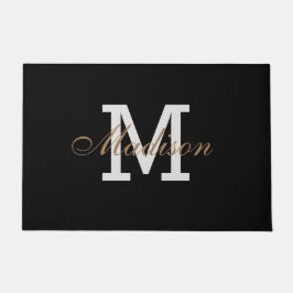 Moderne Gold Black White Elegant Monogram op maat Deurmat