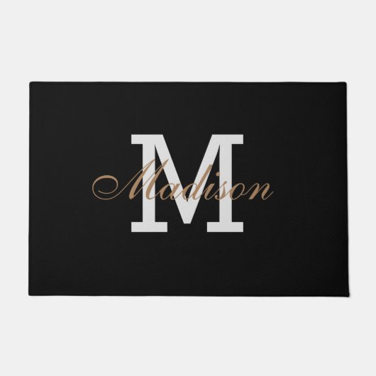 Moderne Gold Black White Elegant Monogram op maat Deurmat (Voorkant)
