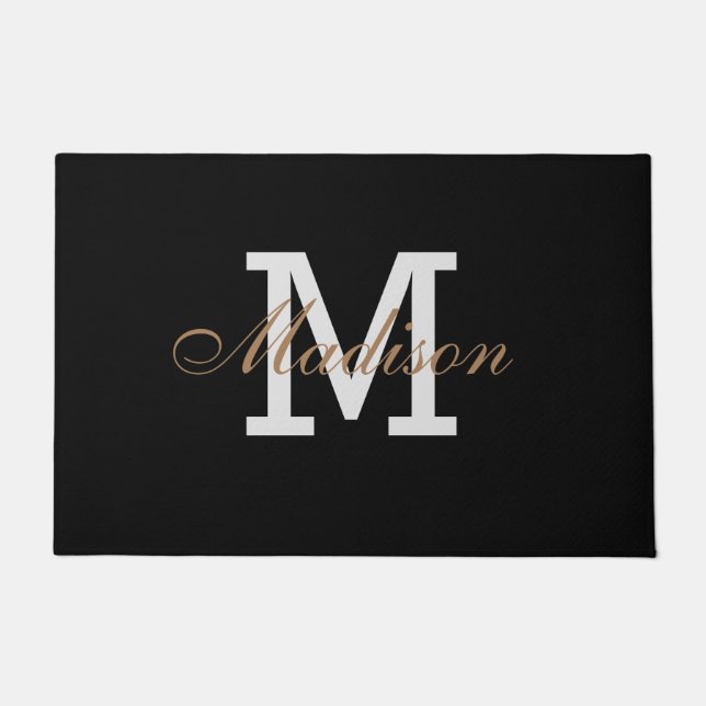 Moderne Gold Black White Elegant Monogram op maat Deurmat (Voorkant)
