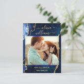 Moderne Gold Blue Marble Agate PHOTO Save the Date Briefkaart (Staand voorkant)