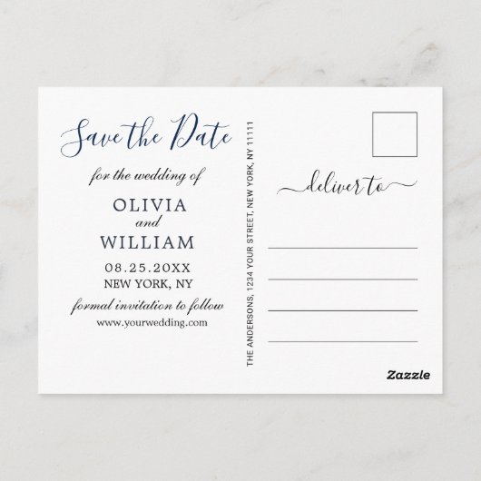 Moderne Gold Blue Marble Agate PHOTO Save the Date Briefkaart (Achterkant)