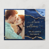 Moderne Gold Blue Marble Agate PHOTO Save the Date Briefkaart (Voorkant)