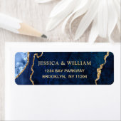 Moderne Gold Blue Marble Agate Return Address Labe Etiket (Insitu)