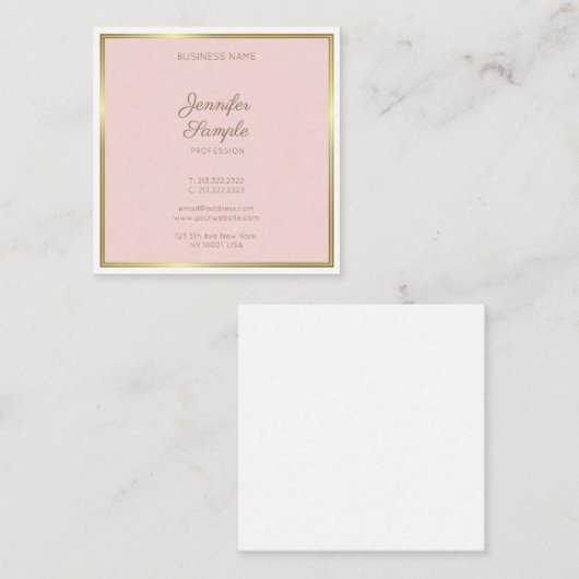 Moderne Gold Blush Pink Calligraphy Script Luxe Vierkante Visitekaartje (Voorkant / Achterkant)