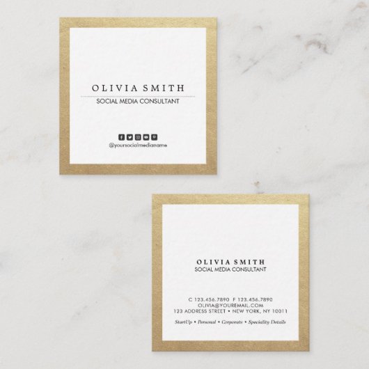 Moderne Gold Border Multipurpose Social Media Vierkante Visitekaartje (Voorkant / Achterkant)
