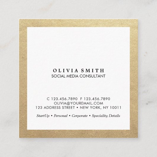 Moderne Gold Border Multipurpose Social Media Vierkante Visitekaartje (Achterkant)