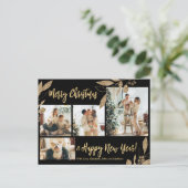 Moderne Gold Botanical 4-foto-collage kerstfoto's Briefkaart (Staand voorkant)