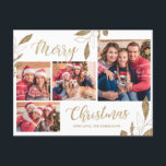 Moderne Gold Botanical 4 Foto Collage Kerstmis Briefkaart<br><div class="desc">Elegant, modern goud botanisch gebladerte laat 4 foto collage goud en wit vrolijk kerstscript vakantie Briefkaart. Deze feestelijke, minimalistische, grillige vier (4) foto vakantie briefkaart sjabloon beschikt over een fotocollage, faux gouden folie botanische bladeren groen blad, winterbessen en zegt Merry Christmas! De begroetingstekst "Vrolijk kerstfeest" is geschreven in een prachtige...</div>