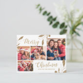 Moderne Gold Botanical 4 Foto Collage Kerstmis Briefkaart (Staand voorkant)