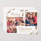 Moderne Gold Botanical 4 Foto Collage Kerstmis Briefkaart (Voorkant / Achterkant)