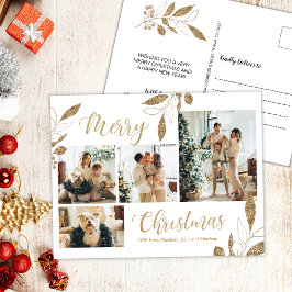 Moderne Gold Botanical 4 Foto Collage Kerstmis Briefkaart