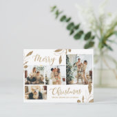 Moderne Gold Botanical 4 Foto Collage Kerstmis Briefkaart (Staand voorkant)