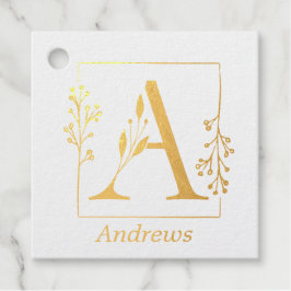 Moderne Gold Botanical Letter A Bedankjes Labels