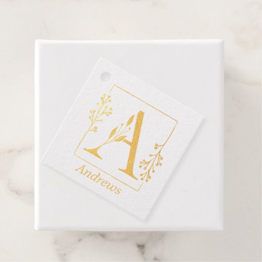 Moderne Gold Botanical Letter A Bedankjes Labels (Met doos)