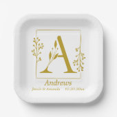 Moderne Gold Botanical Letter A op maat Papieren Bordje (Voorkant)
