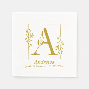 Moderne Gold Botanical Letter A op maat Servet