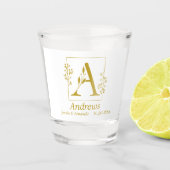 Moderne Gold Botanical Letter A op maat Shot Glas (Voorkant)