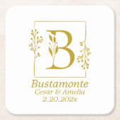 Moderne Gold Botanical Letter B Kartonnen Onderzetters (Voorkant)