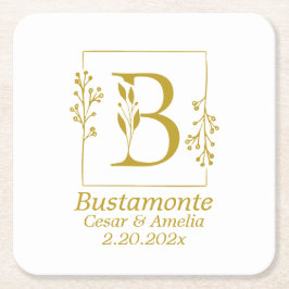 Moderne Gold Botanical Letter B Kartonnen Onderzetters