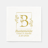 Moderne Gold Botanical Letter B-papier Servet (Voorkant)