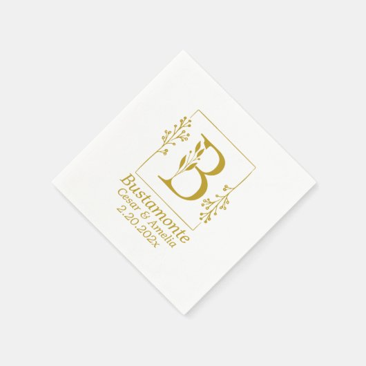 Moderne Gold Botanical Letter B-papier Servet (Hoek)