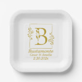 Moderne Gold Botanical Letter B Papieren Bordje (Voorkant)