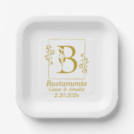 Moderne Gold Botanical Letter B Papieren Bordje