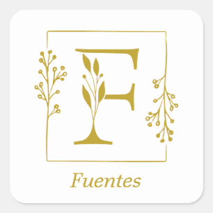 Moderne Gold Botanical Letter F Square Sticker