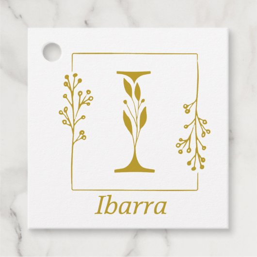 Moderne Gold Botanical Letter I - Aangepast Bedankjes Labels (Voorkant)