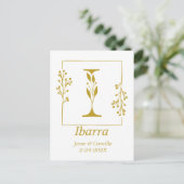 Moderne Gold Botanical Letter I - Aangepast Briefkaart (Staand voorkant)
