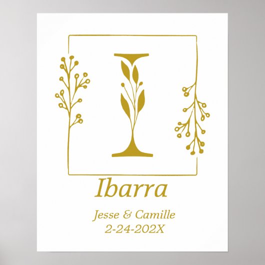 Moderne Gold Botanical Letter I - Aangepast Poster (Voorkant)