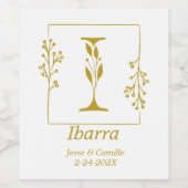Moderne Gold Botanical Letter I - Aangepast Wijn Etiket (Enkel label)