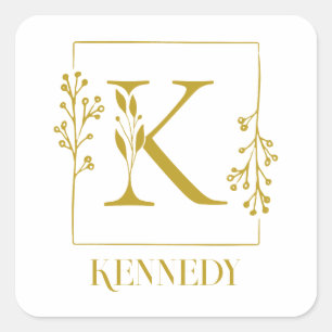 Moderne Gold Botanical Monogram Letter K Vierkante Sticker