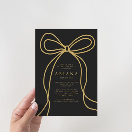Moderne Gold Bow Graduation Party Uitnodiging