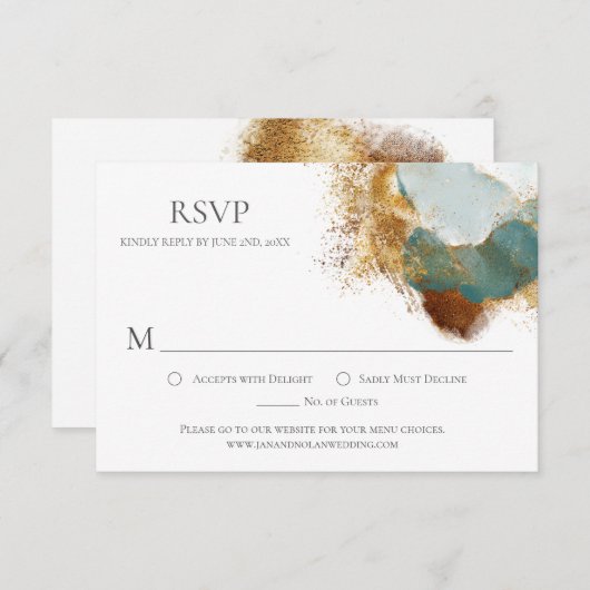 Moderne Gold Bronze Blauwgroen Waterverf was RSVP (Voorkant / Achterkant)