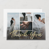 Moderne Gold Brush Script Typografie met Foto's Bedankkaart (Voorkant / Achterkant)