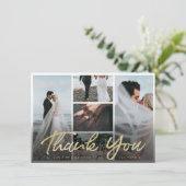 Moderne Gold Brush Script Typografie met Foto's Bedankkaart (Staand voorkant)