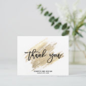 Moderne Gold Brush Stroke Wedding Bedankt | FOTO Briefkaart (Staand voorkant)