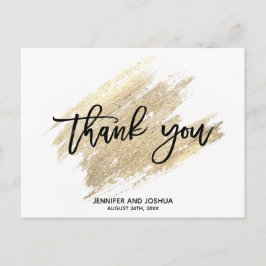 Moderne Gold Brush Stroke Wedding Bedankt | FOTO Briefkaart